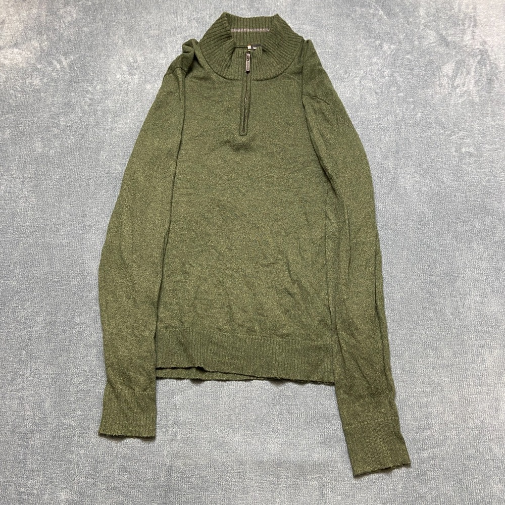 Smartwool Sweater Men Medium Green Knit Ribbed Mock Neck Winter Warm Quarter Zip